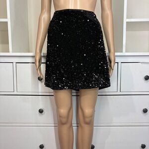 H&M Black Sequin Mini Skirt Women's Size 12 A Line Sparkle Party